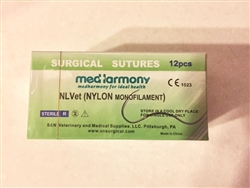 NLVetTM (Nylon) size 3-0 box of 12 suture packets 24mm reverse cutting needle 90cm, Monofilament Non-Absorbable