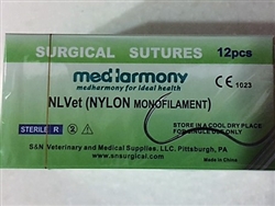 NLVetTM (Nylon) size 4-0 box of 12 suture packets 22mm reverse cutting needle 90cm, Monofilament Non-Absorbable
