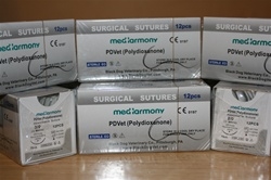 PDVetTM (PDO) size 0  box of 12 suture packets 26mm 3/8 reverse cutting needle, Monofilamant Absorbable